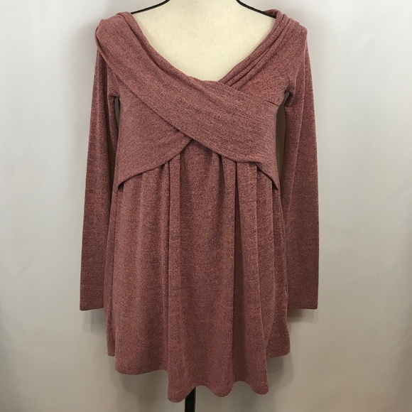 Polagram Sweaters - Polagram Pink Off Shoulder Cross Front Sweater